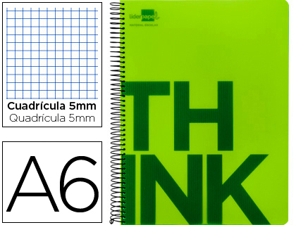 LIDERPAPEL - CUADERNO ESPIRAL A6 MICRO THINK TAPA PLASTICO 140H 80 GR CUADRO 5MM 4 BANDAS VERDE (Ref.BD12)
