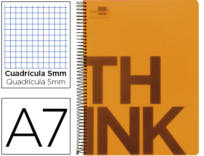 LIDERPAPEL - CUADERNO ESPIRAL A7 MICRO THINK TAPA PLASTICO 100H 70G CUADRO 5MM 4 BANDAS NARANJA (Ref.BG07)