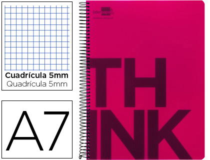 LIDERPAPEL - CUADERNO ESPIRAL A7 MICRO THINK TAPA PLASTICO 100H 70G CUADRO 5MM 4 BANDAS ROJO (Ref.BG05)