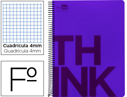 LIDERPAPEL - CUADERNO ESPIRAL FOLIO THINK TAPA PLASTICO 80H 80 GR CUADRO 4MM CON MARGEN COLOR VIOLETA (Ref.TH06)