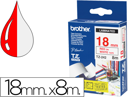 BROTHER - Cinta Rotuladora LAMINADA RD/WH 8M 18MM (Ref.TZE242)