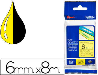 BROTHER - Cintas Rotulación 6mmX8mt Negro/Amarillo (Ref.TZE611)