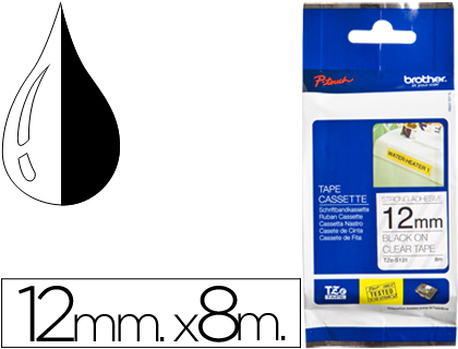 BROTHER - CINTA TZE-S131 TRANSPARENTE-NEGRO 12MM LONGITUD 8 MT SUPERADHESIVA (Ref.TZES131)