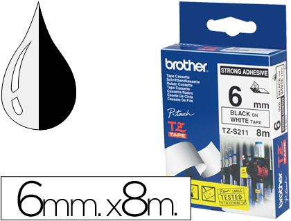 BROTHER - Cinta Rotuladora LAMINADA WH/BK 8M 6MM (Ref.TZES211)