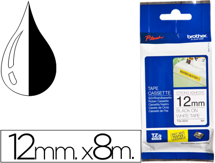 BROTHER - CINTA BLANCO-NEGRO 12MM LONGITUD 8 MT SUPERADHESIVA (Ref.TZE-S231)