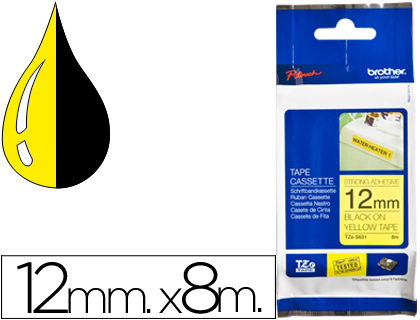 BROTHER - Cinta Rotuladora LAMINADA YL/BK 8M 12MM (Ref.TZES631)