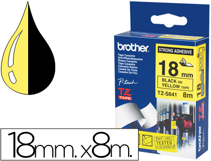 BROTHER - CINTA AMARILLO-NEGRO 18MM LONGITUD 8 MT SUPERADHESIVA (Ref.TZES641)
