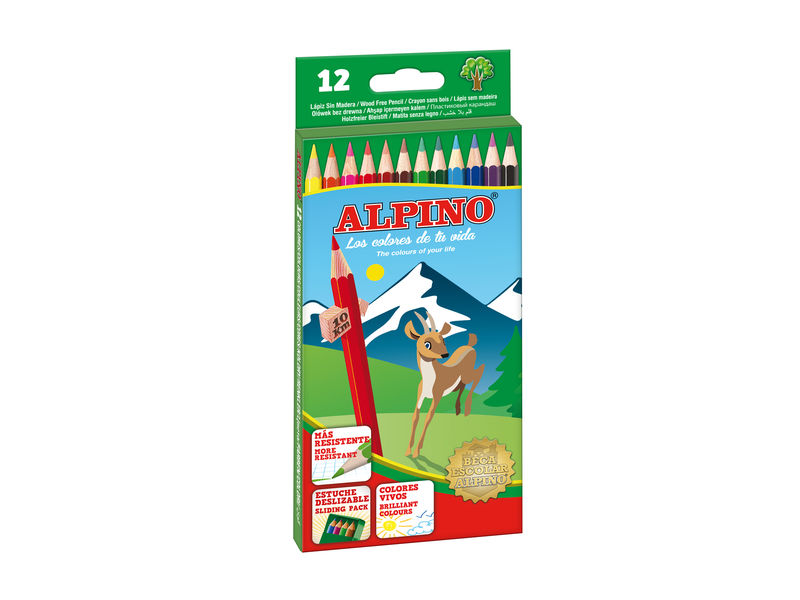 ALPINO - Estuche lapices Colores surtidos 12 ud 3,3 mm Sacapuntas/Afilalapices incluido (Ref.AL010654)