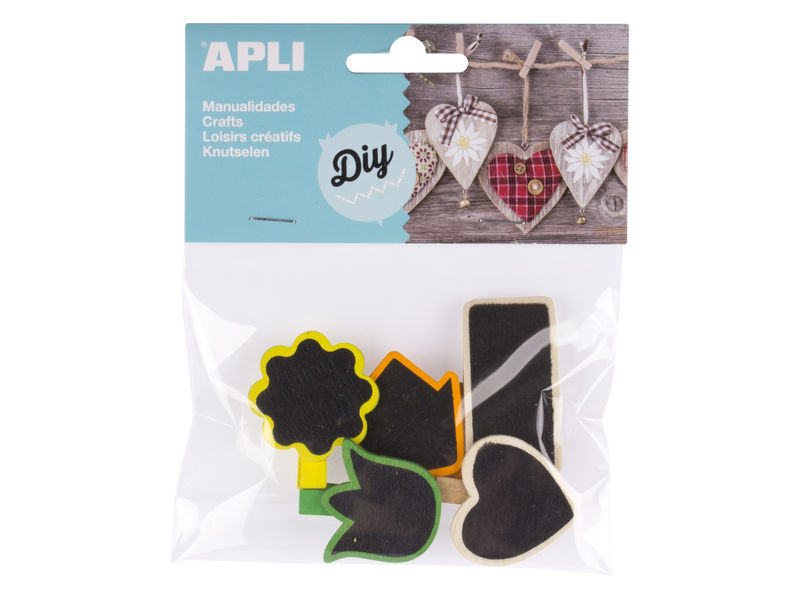 APLI - Bolsa 5 mini pinzas de madera tacto pizarra (Ref.14783)