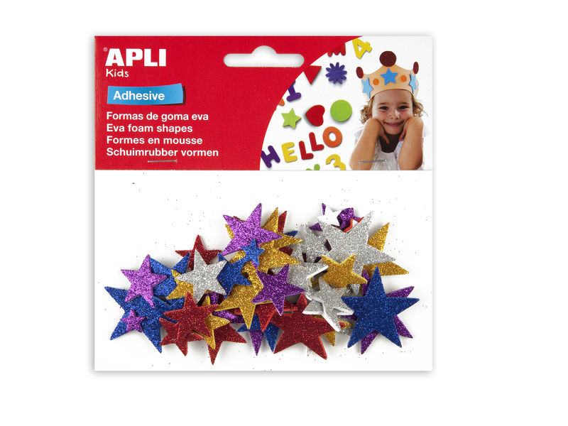 APLI - Bolsa de 50 formas EVA adhesivas de estrellas en purpurina (Ref.13485)
