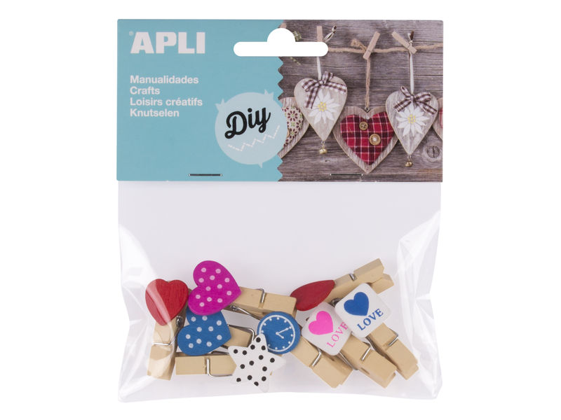 APLI - Bolsa 8 mini pinzas de madera con varias formas (Ref.14784)