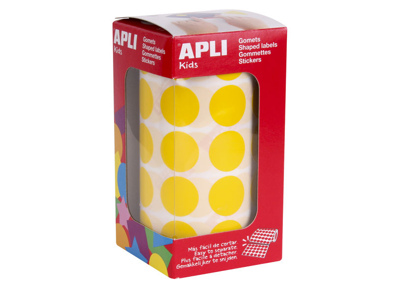 APLI - Rollo 59 HOJAS GOMETS BRILLANTES REDONDOS AMARILLOS 20 MM. Ø 4853 (Ref.4859)