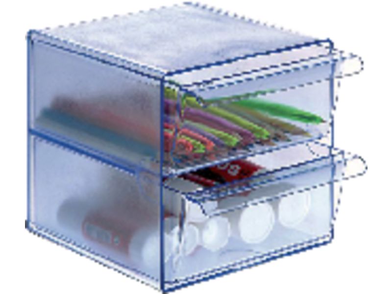 ARCHIVO 2000 - Cubo organizador Cubo 2 cajones grandes Azul transparente 190x155x155mm (Ref.6702AZTP)