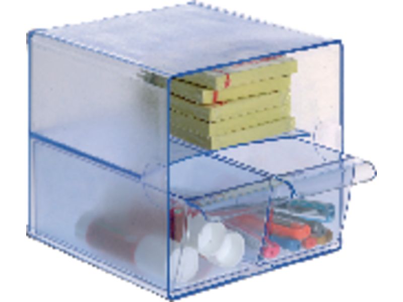 ARCHIVO 2000 - Cubo organizador 2 cajones pequeños Azul Transparente 155x155x155 mm (Ref.6706AZTP)