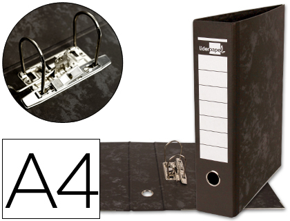 LIDERPAPEL - ARCHIVADOR DE PALANCA A4 Cartón FORRADO SIN RADO LOMO 80MM NEGRO COMPRESOR METALICO (Ref.AZ07)