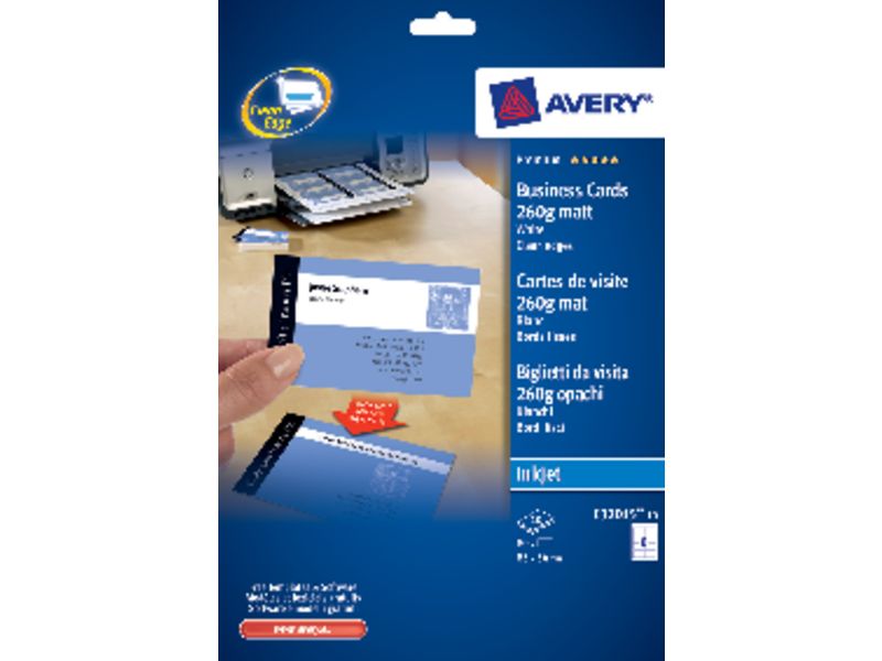AVERY - Tarjetas de visita Caja 10 hojas 85x54 mm Inkjet mate (Ref.C32015-10)