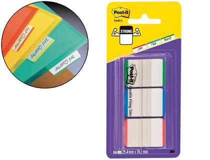 POST-IT - BANDERITAS SEPARADORAS POST-INDEX VERDE ROJO Y AZUL DISPENSADOR FUNDA 3X22 (Ref.XA004806205)