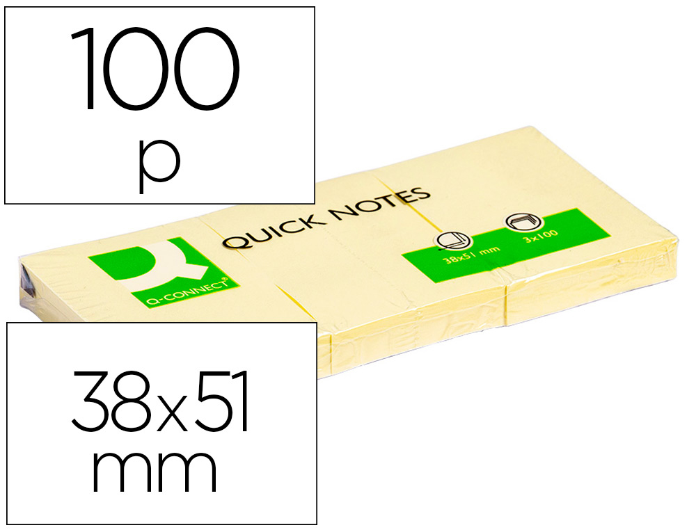 Q-CONNECT - BLOC DE NOTAS ADHESIVAS QUITA Y PON 38X51 MM CON 100 HOJAS (Ref.KF10500)