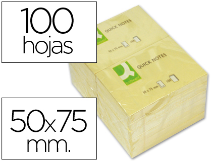 Q-CONNECT - BLOC DE NOTAS ADHESIVAS QUITA Y PON 50X75 MM CON 100 HOJAS (Ref.KF10501)