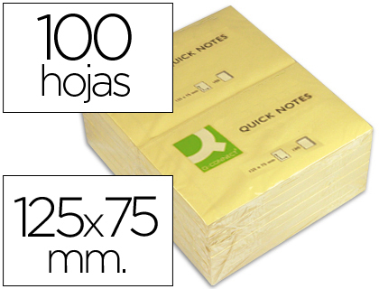 Q-CONNECT - BLOC DE NOTAS ADHESIVAS QUITA Y PON 75X125 MM CON 100 HOJAS (Ref.KF10503)