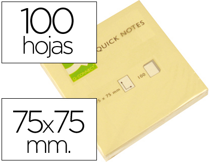 Q-CONNECT - BLOC DE NOTAS ADHESIVAS QUITA Y PON 75X75 MM CON 100 HOJAS (Ref.KF10502)