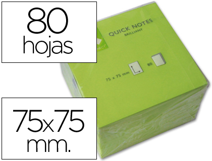 Q-CONNECT - BLOC DE NOTAS ADHESIVAS QUITA Y PON 75X75 MM VERDE NEON 80 HOJAS (Ref.KF10515)