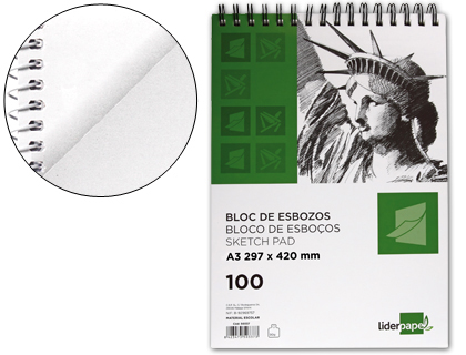 LIDERPAPEL - BLOC DIBUJO ESBOZOS ESPIRAL A3 297X420MM 100 HOJAS 90G/M2 SIN RECUADRO (Ref.DL06)