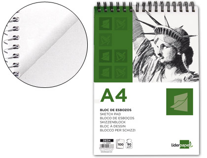 LIDERPAPEL - BLOC DIBUJO ESBOZOS ESPIRAL DIN A4 210X297MM 100 HOJAS 90G/M2 SIN RECUADRO (Ref.DE04)