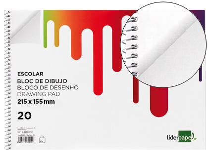 LIDERPAPEL - BLOC DIBUJO ESCOLAR ESPIRAL 155X215MM 20 HOJAS 90G/M2 SIN RECUADRO (Ref.DE03)