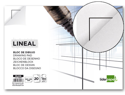 LIDERPAPEL - BLOC DIBUJO LINEAL ENCOLADO 230X325MM 20 HOJAS 130G/M2 CON RECUADRO (Ref.DL04)