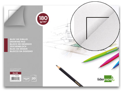 LIDERPAPEL - BLOC DIBUJO LINEAL ENCOLADO 230X325MM 20 HOJAS 180 G/M2 CON RECUADRO (Ref.DL09)