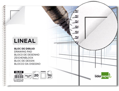 LIDERPAPEL - BLOC DIBUJO LINEAL ESPIRAL 230X325MM 20 HOJAS 130G/M2 CON RECUADRO (Ref.DL02)