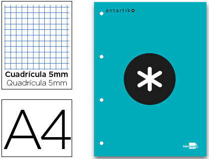 ANTARTIK - BLOC ENCOLADO LIDERPAPEL CUADRO 5 MM A4 NATURAL 80h 100 GR COLOR TURQUESA (Ref.BR20)