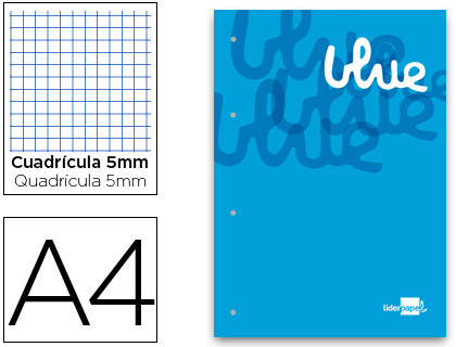 LIDERPAPEL - BLOC ENCOLADO CUADRO 5 MM AZUL A4 NATURAL 100 HOJAS 100 G/M2 (Ref.BR09)