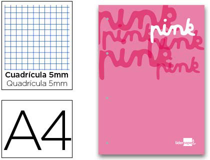 LIDERPAPEL - BLOC ENCOLADO CUADRO 5 MM ROSA A4 NATURAL 100 HOJAS 100 G/M2 (Ref.BR11)
