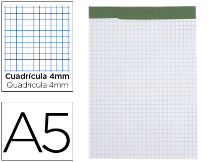 LIDERPAPEL - BLOC NOTAS CUADRO 4 MM A5 80 HOJAS 60 G/M2 PERFORADO SIN TAPA (Ref.BN19)