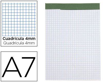 LIDERPAPEL - BLOC NOTAS CUADRO 4 MM A7 80 HOJAS 60 G/M2 PERFORADO SIN TAPA (Ref.BN15)