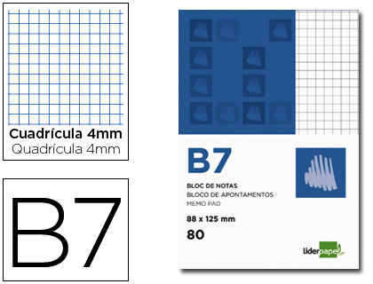 LIDERPAPEL - BLOC NOTAS CUADRO 4MM B7 80 HOJAS 60G/M2 PERFORADO (Ref.BN07)