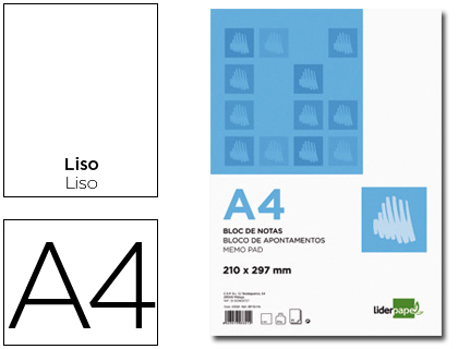 LIDERPAPEL - BLOC NOTAS LISO A4 80 HOJAS 60G/M2 (Ref.BN02)