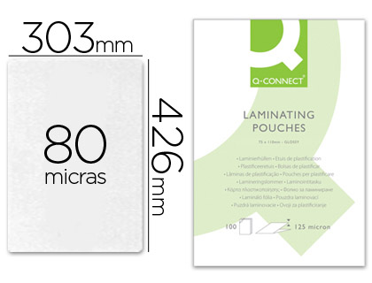 Q-CONNECT - BOLSA DE PLASTIFICAR 303 X 426 MM 80 MC DIN A3 CAJA DE 100 UNIDADES (Ref.KF04122)