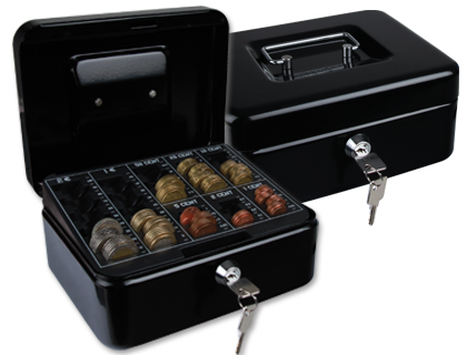 Q-CONNECT - CAJA CAUDALES 8" 200X160X90 MM NEGRA CON PORTAMONEDAS (Ref.KF04277)