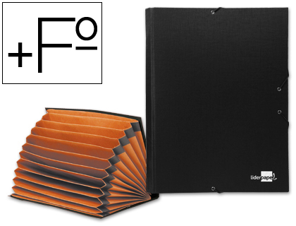 LIDERPAPEL - CARPETA CLASIFICADORA 12 DEPARTAMENTOS FOLIO PROLONGADO Cartón FORRADO NEGRA FUELLE (Ref.CF02)