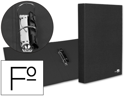 LIDERPAPEL - CARPETA DE 2 ANILLAS 25MM MIXTAS FOLIO Cartón FORRADO PAPER COAT COMPRESOR PLASTICO NEGRA (Ref.CA16)
