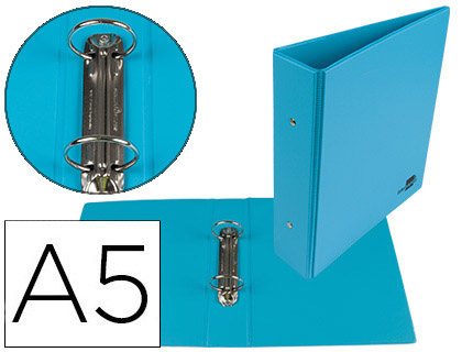 LIDERPAPEL - CARPETA DE 2 ANILLAS 40 MM REDONDAS A5 Cartón FORRADO PVC AZUL (Ref.KA24)