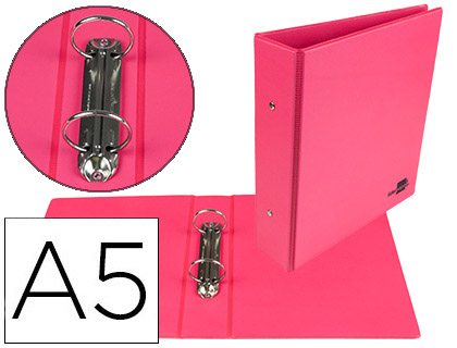 LIDERPAPEL - CARPETA DE 2 ANILLAS 40 MM REDONDAS A5 Cartón FORRADO PVC FUCSIA (Ref.KA20)