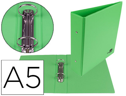 LIDERPAPEL - CARPETA DE 2 ANILLAS 40 MM REDONDAS A5 Cartón FORRADO PVC VERDE (Ref.KA21)
