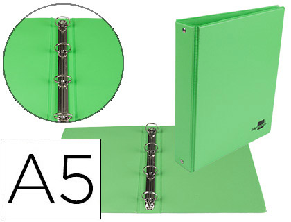 LIDERPAPEL - CARPETA DE 4 ANILLAS 25 MM REDONDAS A5 Cartón FORRADO PVC VERDE (Ref.KA15)