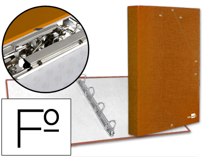 LIDERPAPEL - CARPETA DE 4 ANILLAS 25MM REDONDAS FOLIO Cartón FORRADO PAPER COAT NARANJA CON MINICLIP Y SOLAPAS (Ref.CA13)