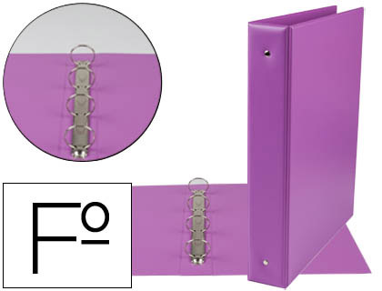 LIDERPAPEL - CARPETA 4 ANILLAS 40 MM REDONDAS PLASTICO FOLIO COLOR LILA (Ref.CH27)