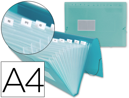 LIDERPAPEL - CARPETA CLASIFICADOR FUELLE 32113 POLIPROPILENO DIN A4 VERDE TRANSPARENTE 13 DEPARTAMENTOS (Ref.FU13)